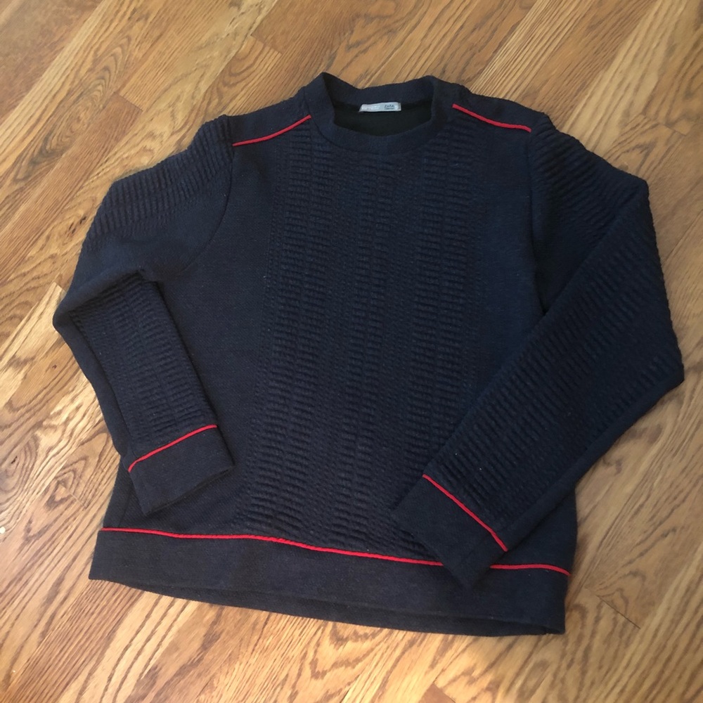 ZARA military navy and red sweater